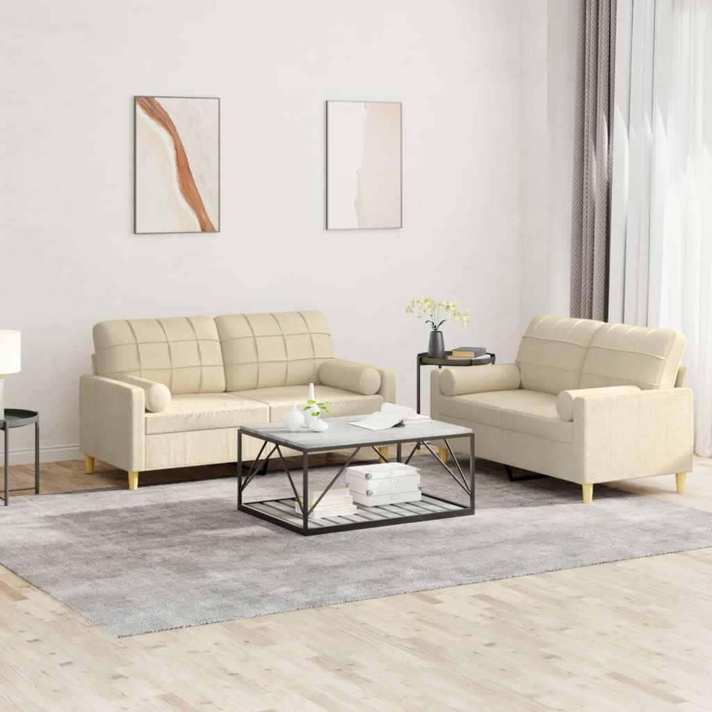 2 personers sofa med puder stof cremefarvet