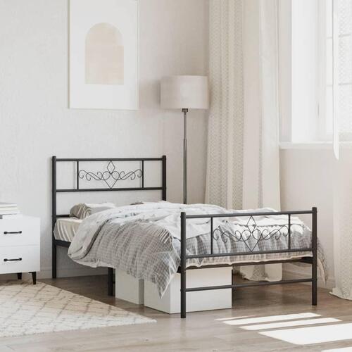 Sengeramme med sengegavl og fodgærde 75x190 cm metal sort