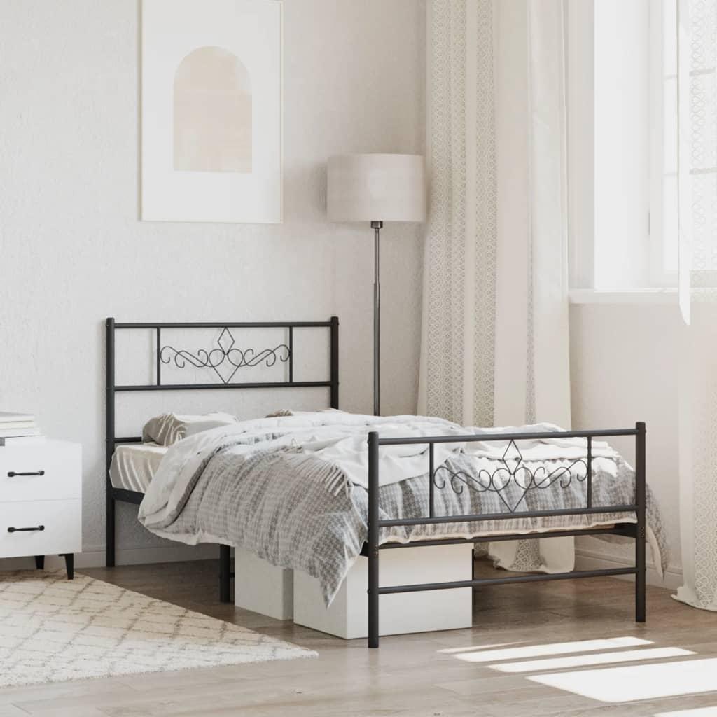Sengeramme med sengegavl og fodgærde 75x190 cm metal sort