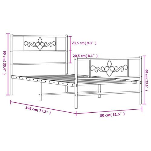 Sengeramme med sengegavl og fodgærde 75x190 cm metal sort