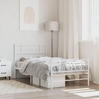 Sengeramme med sengegavl og fodgærde 90x200 cm metal hvid