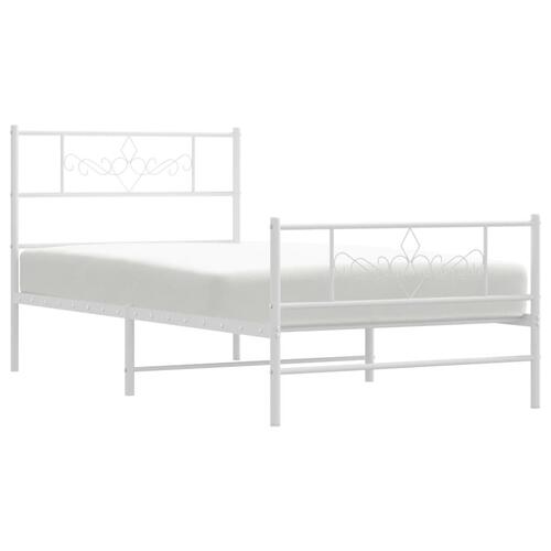 Sengeramme med sengegavl og fodgærde 90x200 cm metal hvid