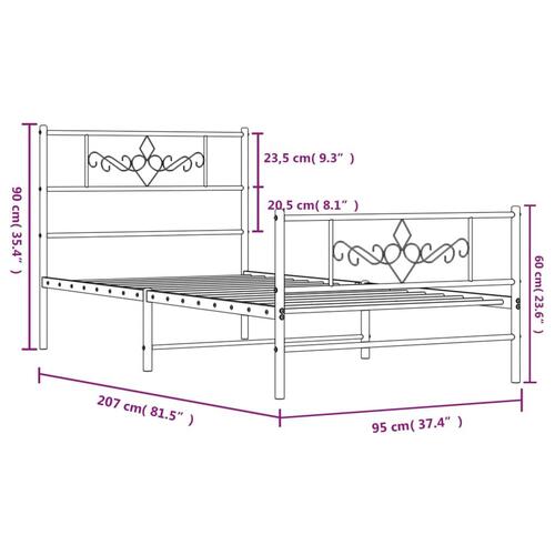 Sengeramme med sengegavl og fodgærde 90x200 cm metal hvid