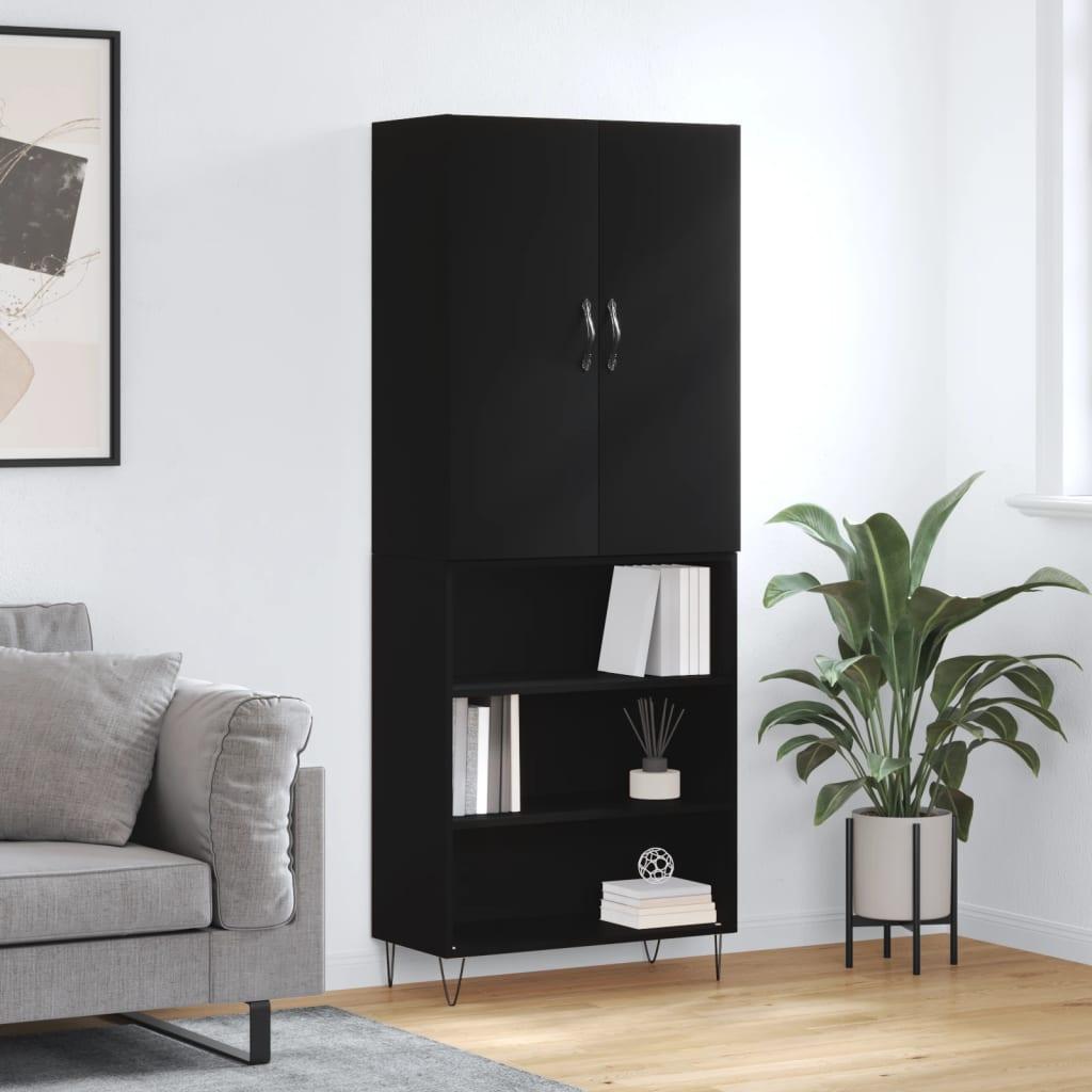 Højskab 69,5x34x180 cm konstrueret træ sort