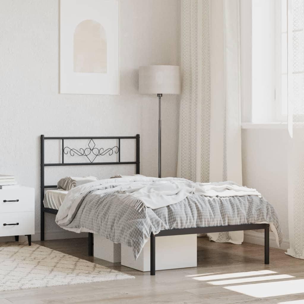 Sengeramme med sengegavl 100x190 cm metal sort billede