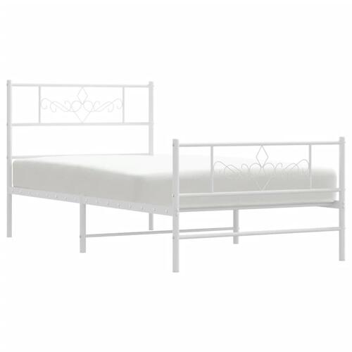 Sengeramme med sengegavl og fodgærde 100x190 cm metal hvid