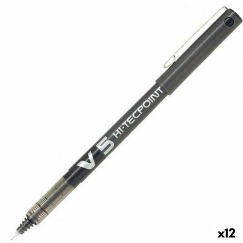 Pilot V5 Hi-Tecpoint kuglepen med flydende blæk, sort 0,3 mm - 12 stk.