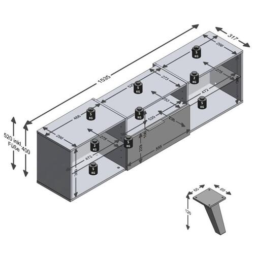 tv-skab 153,5x31,7x52 cm sort