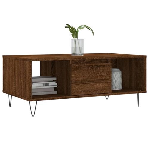 Sofabord 90x50x36,5 cm konstrueret træ brun egetræsfarve