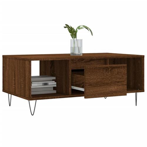 Sofabord 90x50x36,5 cm konstrueret træ brun egetræsfarve
