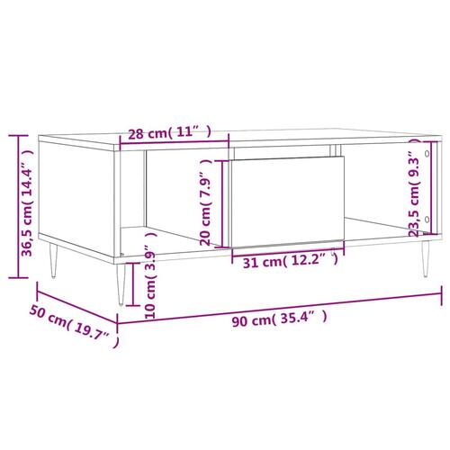 Sofabord 90x50x36,5 cm konstrueret træ brun egetræsfarve