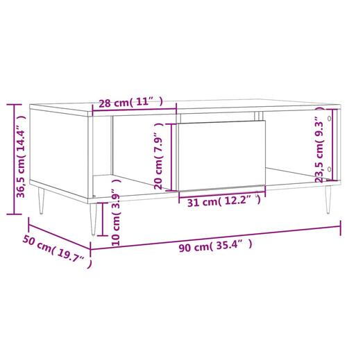 Sofabord 90x50x36,5 cm konstrueret træ grå sonoma-eg