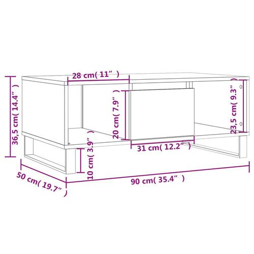 Sofabord 90x50x36,5 cm konstrueret træ sonoma-eg