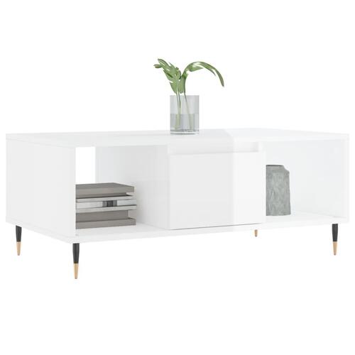 Sofabord 90x50x36,5 cm konstrueret træ hvid højglans
