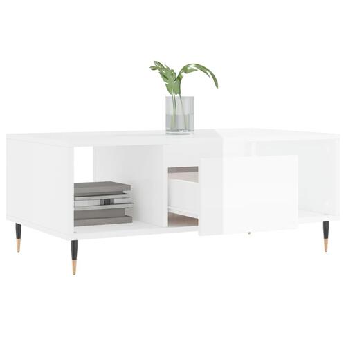 Sofabord 90x50x36,5 cm konstrueret træ hvid højglans