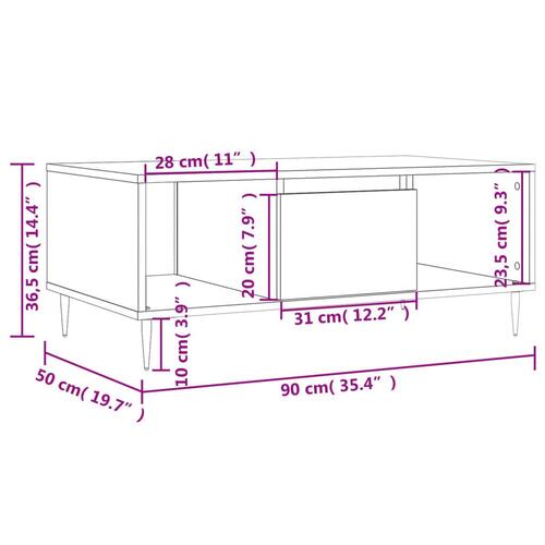 Sofabord 90x50x36,5 cm konstrueret træ hvid højglans
