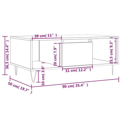 Sofabord 90x50x36,5 cm konstrueret træ grå sonoma-eg