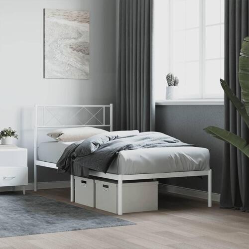 Sengeramme med sengegavl 100x200 cm metal hvid