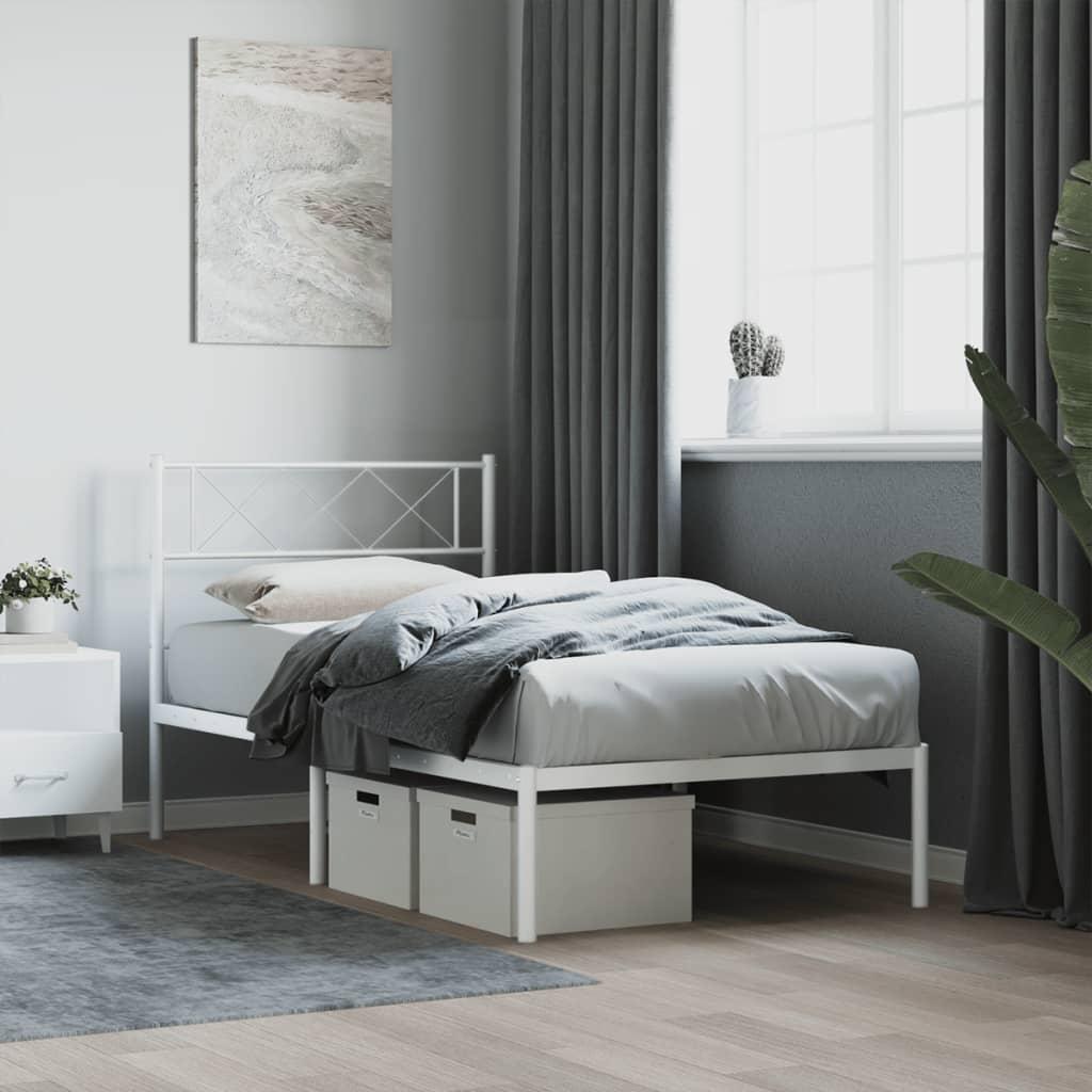 Sengeramme med sengegavl 100x200 cm metal hvid