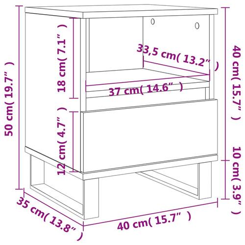 Sengeborde 2 stk. 40x35x50 cm konstrueret træ sonoma-eg