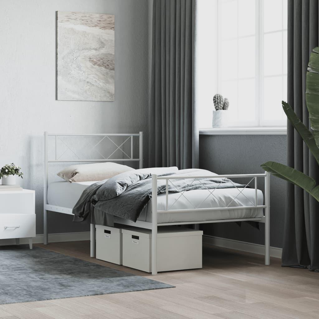 Sengeramme med sengegavl og fodgærde 90x200 cm metal hvid