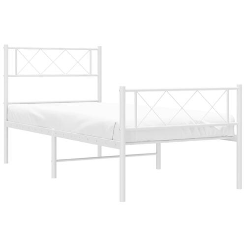 Sengeramme med sengegavl og fodgærde 100x190 cm metal hvid
