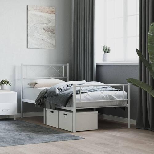 Sengeramme med sengegavl og fodgærde 100x200 cm metal hvid