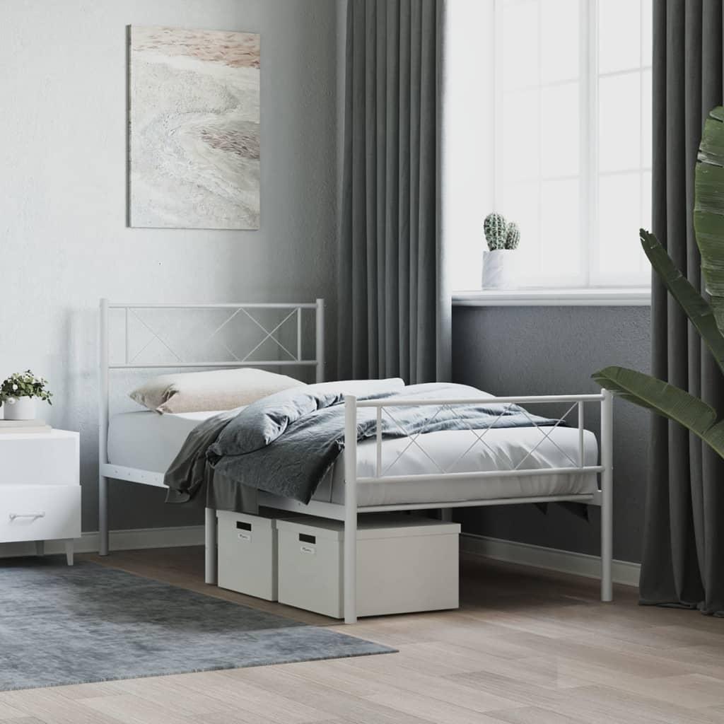 Sengeramme med sengegavl og fodgærde 100x200 cm metal hvid