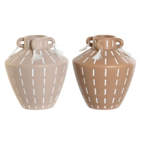 Vase sæt - brun og lys brun keramik, kolonistil, 15,5 × 15,5 × 17,1 cm (2 stk.)