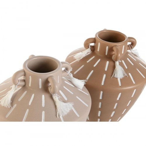 Vase sæt - brun og lys brun keramik, kolonistil, 15,5 × 15,5 × 17,1 cm (2 stk.)