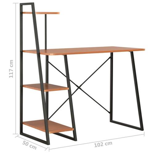 Skrivebord med reol 102x50x117 cm sort og brun