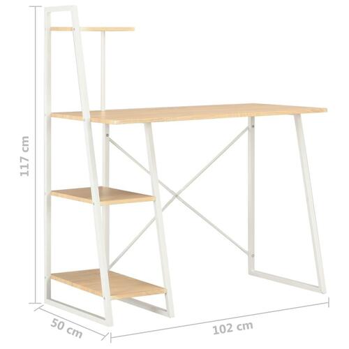 Skrivebord med hylder 102 x 50 x 117 cm hvid og eg