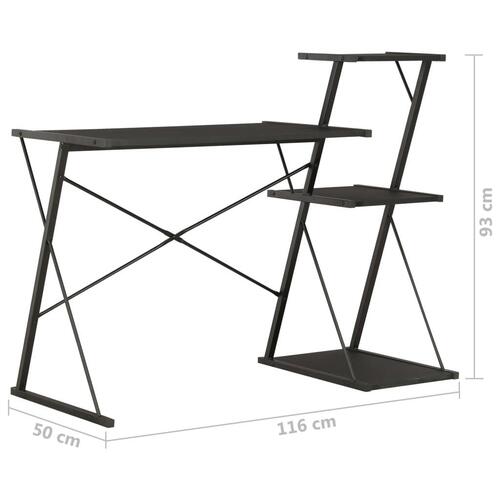 Skrivebord med hylde 116x50x93 cm sort