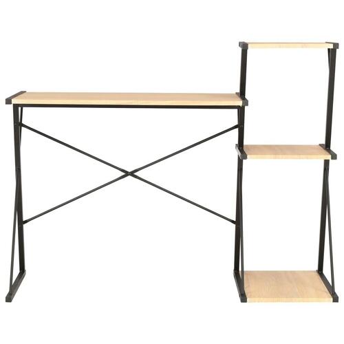Skrivebord med hylde 116x50x93 cm sort og egetræsfarve