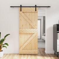 Skydedør med monteringssæt 85x210 cm massivt fyrretræ