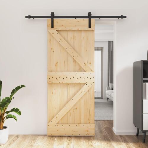 Skydedør med monteringssæt 85x210 cm massivt fyrretræ