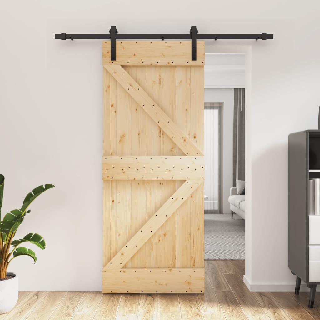 Skydedør med monteringssæt 85x210 cm massivt fyrretræ