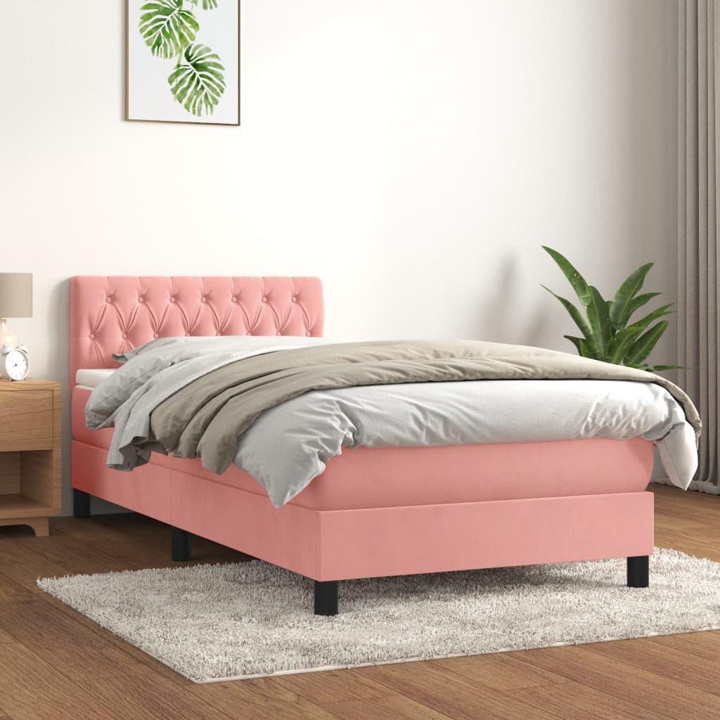 Kontinentalseng med madras 100x200 cm fløjl lyserød billede