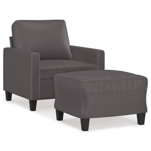 Sofastol med fodskammel 60 cm kunstlæder grå