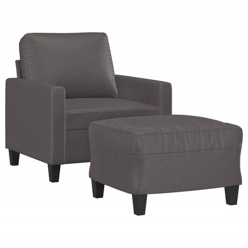 Sofastol med fodskammel 60 cm kunstlæder grå