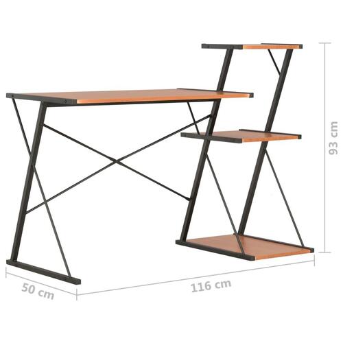 Skrivebord med hylde 116x50x93 cm sort og brun