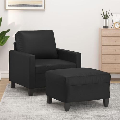 Sofastol med fodskammel 60 cm kunstlæder sort