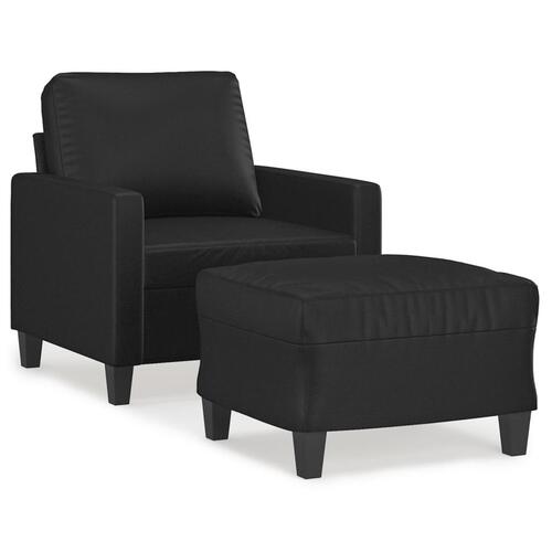 Sofastol med fodskammel 60 cm kunstlæder sort