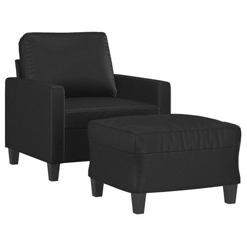 Sofastol med fodskammel 60 cm kunstlæder sort