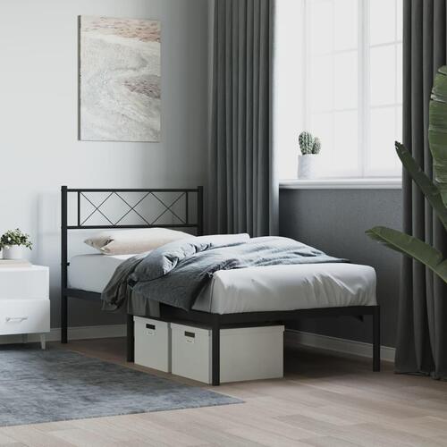 Sengeramme med sengegavl 100x200 cm metal sort