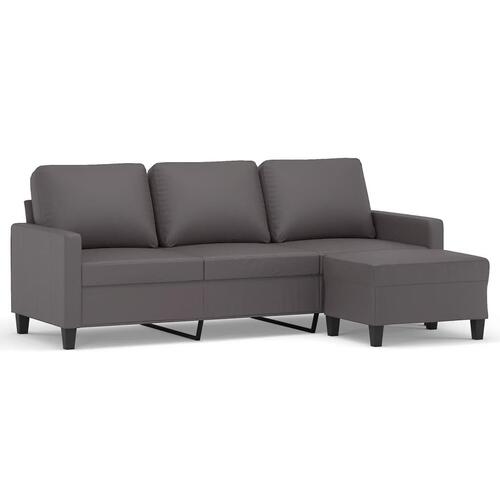 3-personers sofa med fodskammel 180 cm kunstlæder grå