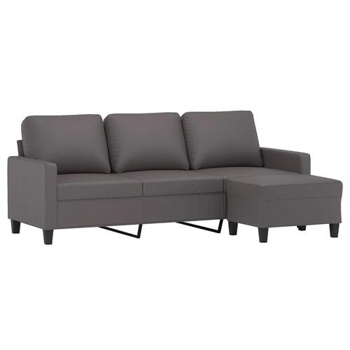 3-personers sofa med fodskammel 180 cm kunstlæder grå