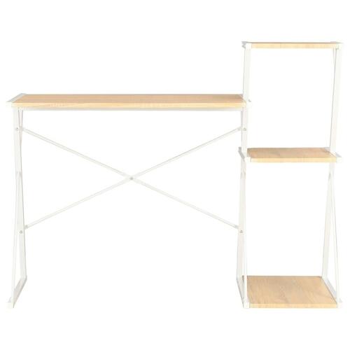 Skrivebord med hylde 116x50x93 cm hvid og egetræsfarve
