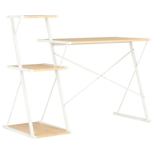 Skrivebord med hylde 116x50x93 cm hvid og egetræsfarve