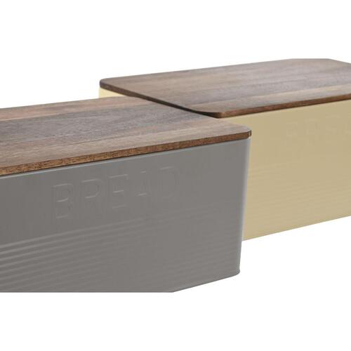 Brødkurv Home ESPRIT Beige Grå Metal Akacie 33 x 18 x 12 cm (2 enheder)